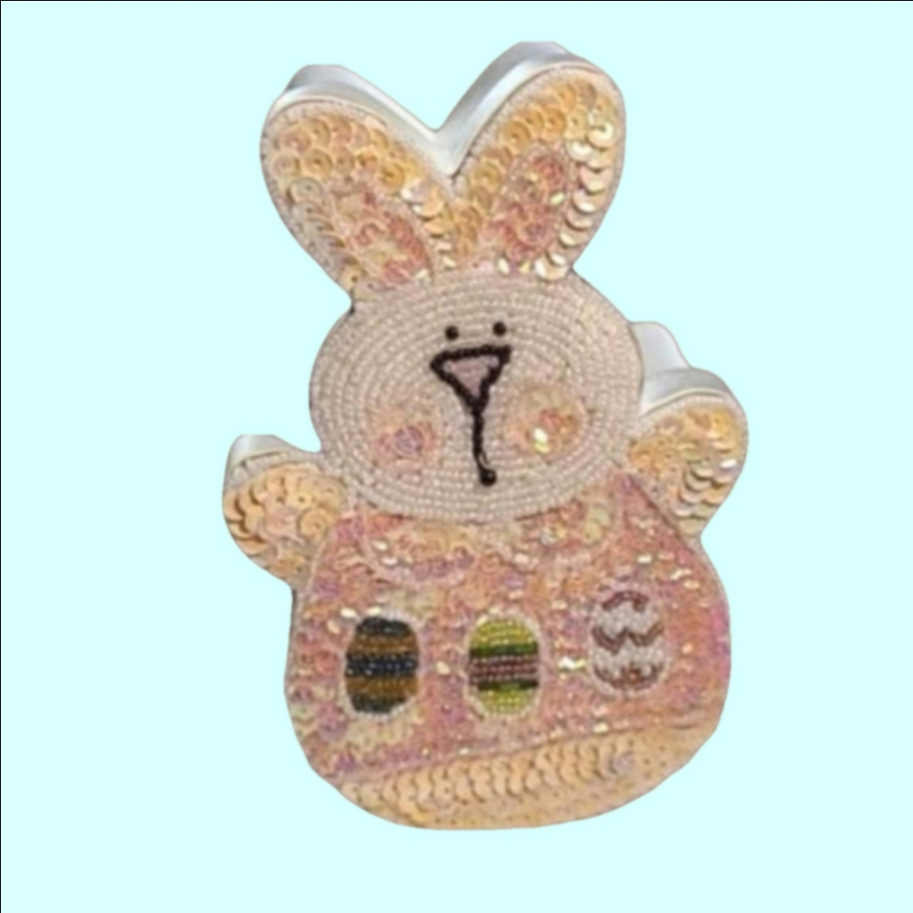 Vintage Easter Bunny box. Sequin and bead ornamentation.